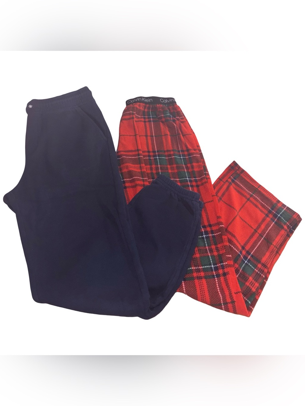Boys Size 10-12 Set of Blue Sweatpants & Plaid Pajama Pants Calvin Klein